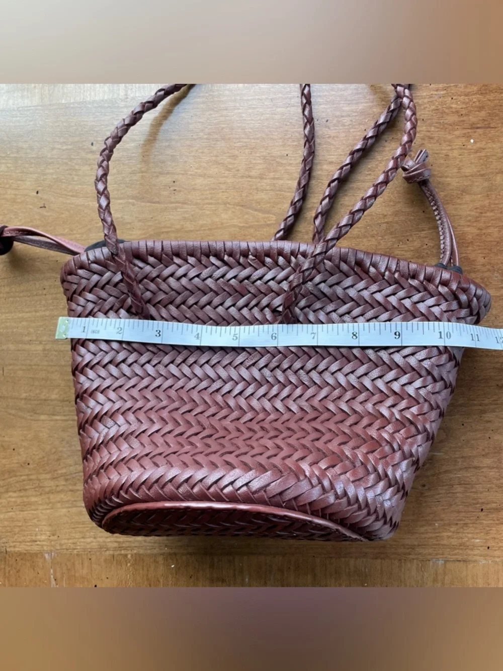 Zara Braided Woven Buffalo Leather Bucket Shoulder Bag - Brown - Picture 13 of 16